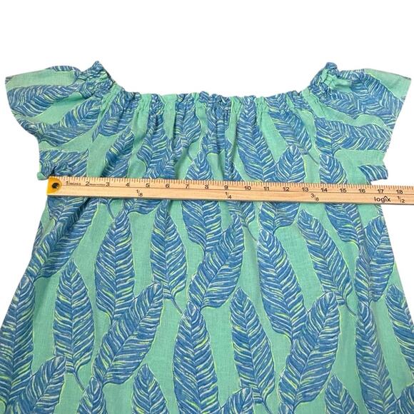 Vineyard Vines Off Shoulder Dress Size XS Green Blue Linen Blend Tropical Summer - Picture 9 of 10